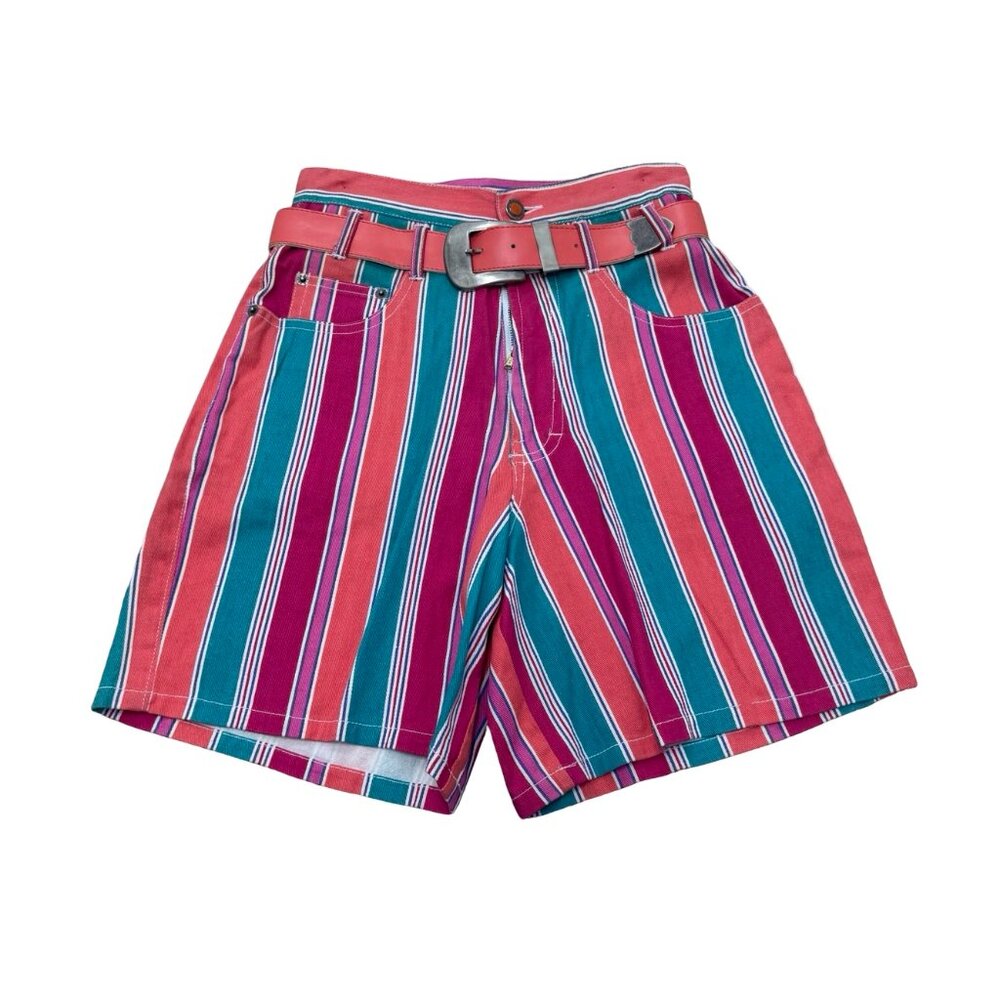 Vintage Extra Blues Multicolor Striped Shorts Y2K Cotton High Waist